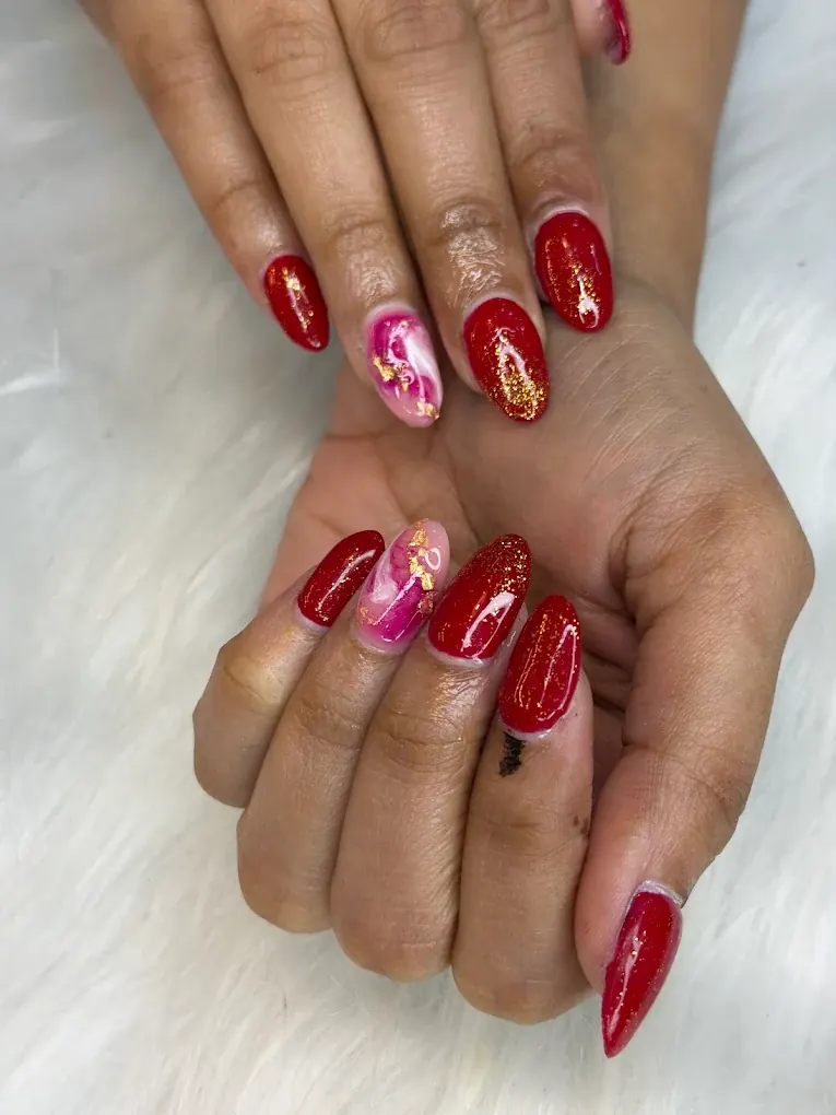 Red nail art design — Shape Shifters nail services